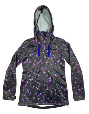 Roxy Women’s Small Long Slim Fit Floral Hooded Fleece Lined Jacket Full Zip Snow